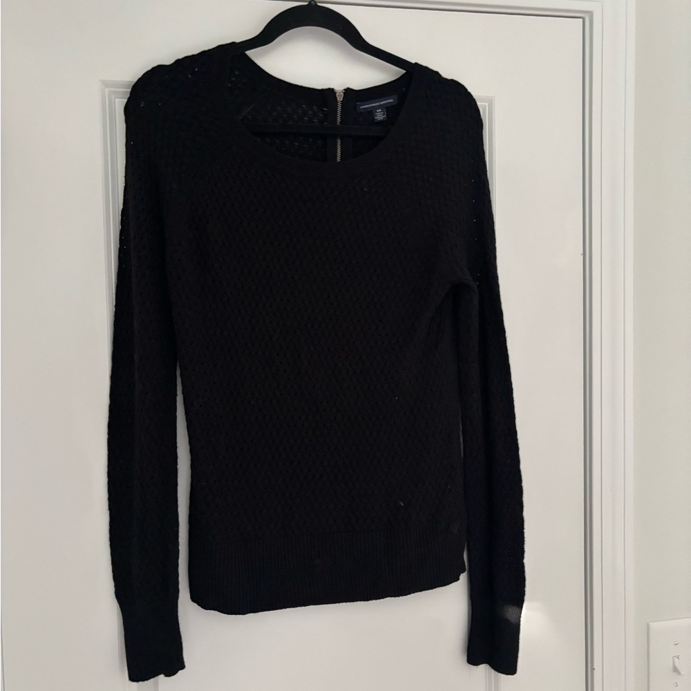 American Eagle Outfitters Black Textured Long Sleeve Top